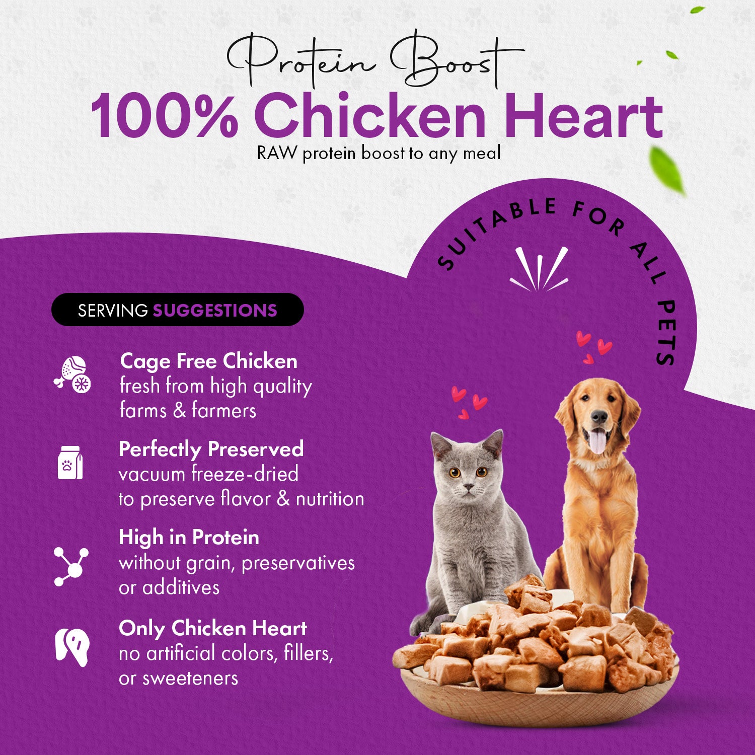 Freeze Dried Chicken Heart en - Only 1 Ingredient - Healthy, Raw, Dry Food for Indoor Cats\ Kittens, Dogs - Made in The USA - Chicken Heart (1.75oz-3.5o