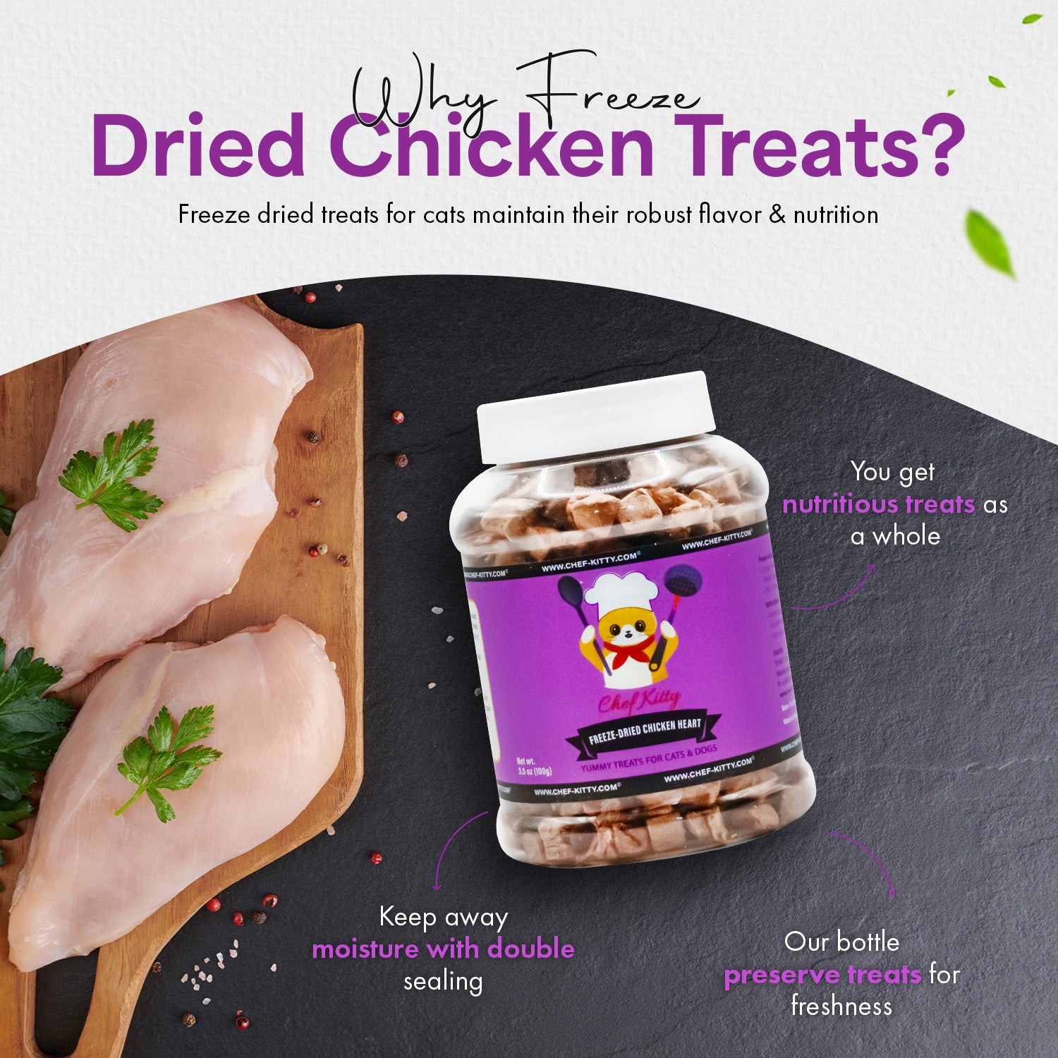 Freeze Dried Chicken Heart en - Only 1 Ingredient - Healthy, Raw, Dry Food for Indoor Cats\ Kittens, Dogs - Made in The USA - Chicken Heart (1.75oz-3.5o