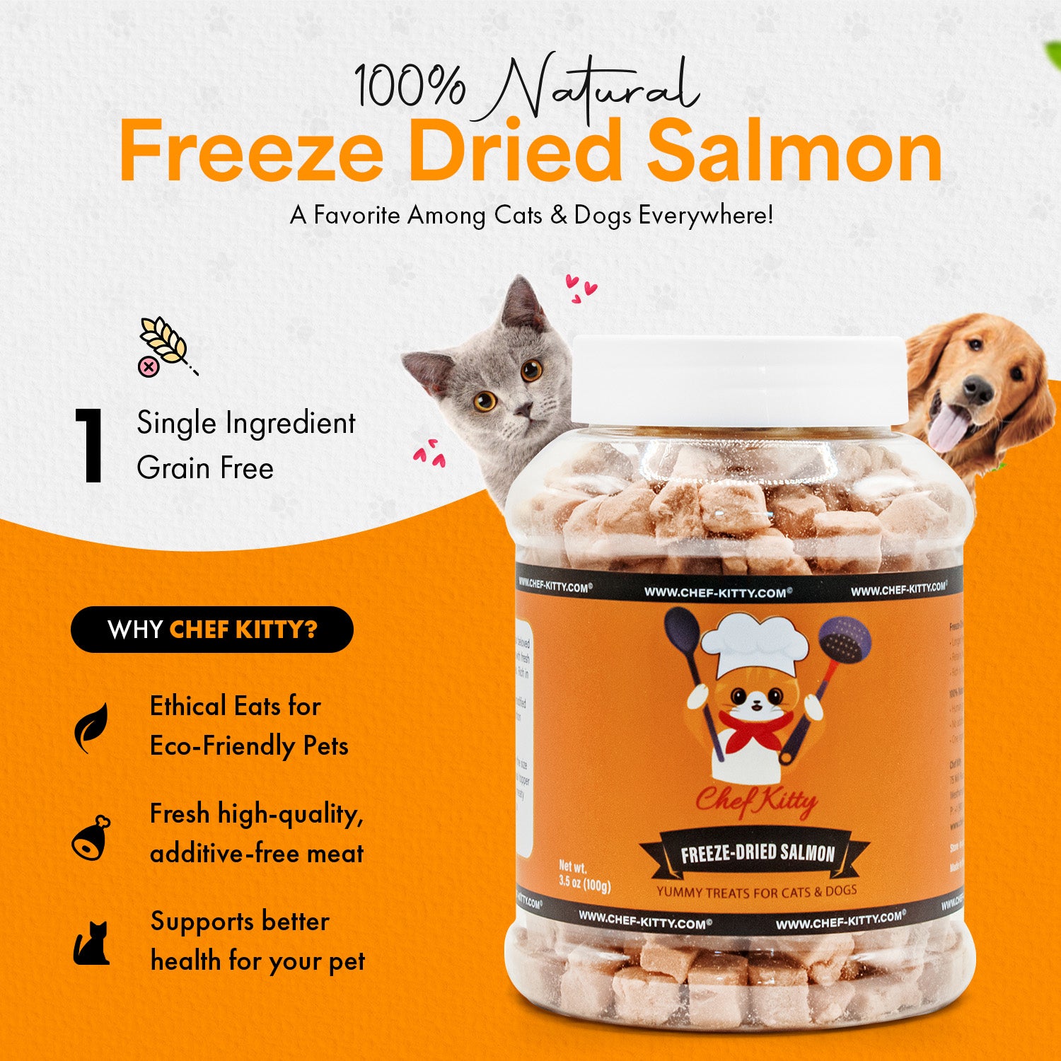 Freeze Dried Salmon Cat & Dog Treats - Made from 100% Wild Caught Salmon - Only 1 Ingredient - Healthy, Raw, Dry Food for Indoor Cats, Kittens, Dogs - Made in The USA - Salmon (1.75oz-3.5oz)