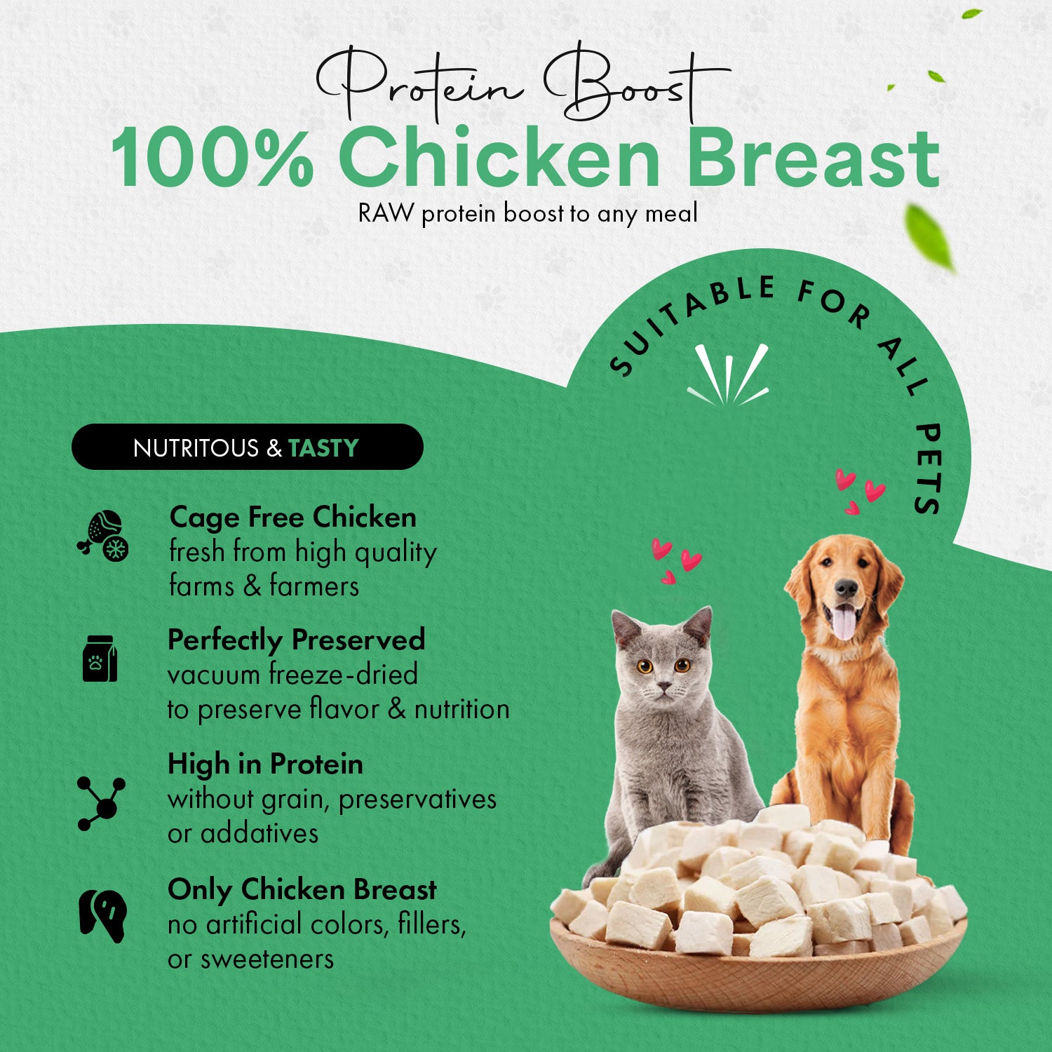 Freeze Dried Chicken Cat & Dog Treats - Made from 100% Human Grade Chicken Breast - Only 1 Ingredient - Healthy, Raw, Dry Food for Indoor Cats, Kittens, Dogs - Made in The USA - (1.75oz-7.7oz)