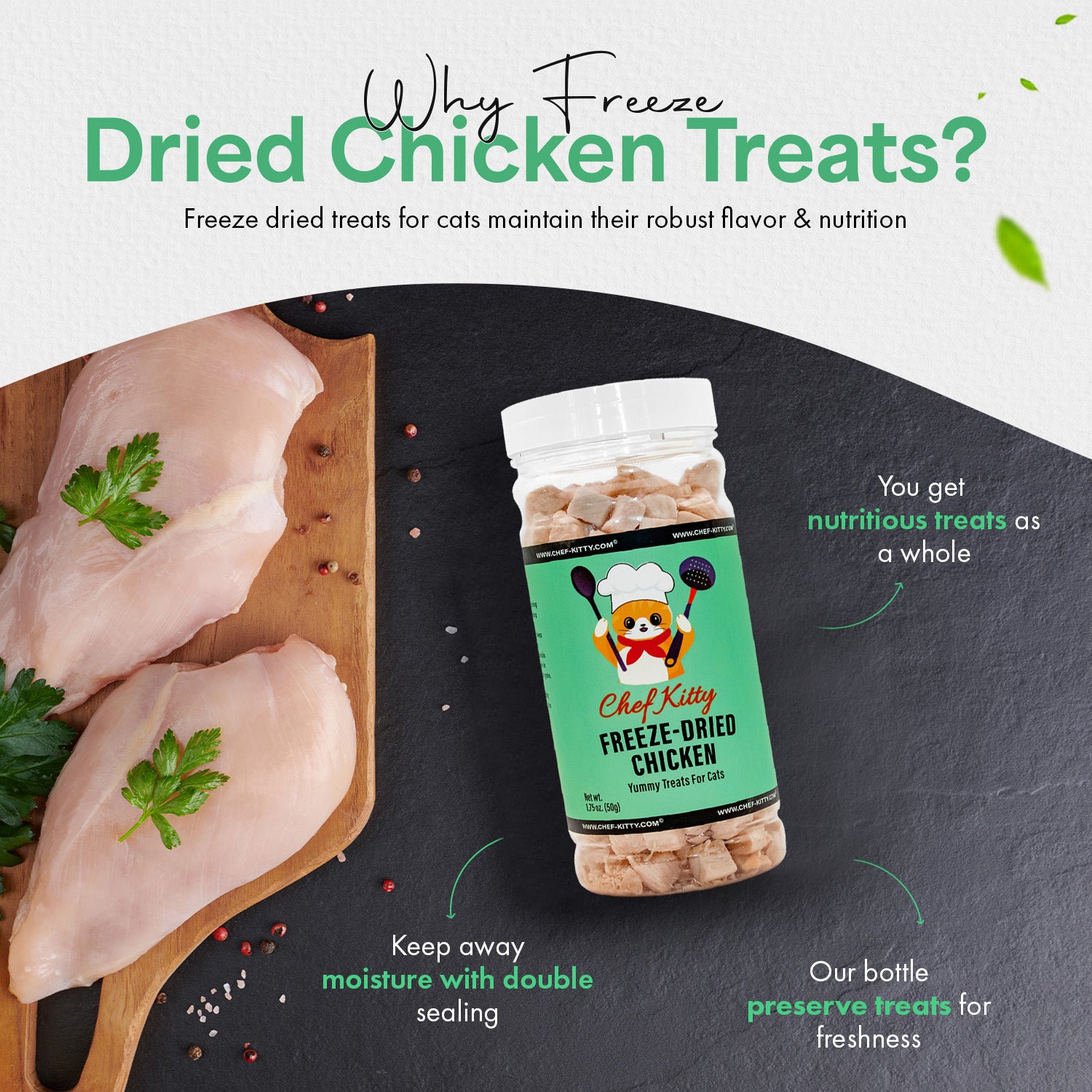 Freeze Dried Chicken Cat & Dog Treats - Made from 100% Human Grade Chicken Breast - Only 1 Ingredient - Healthy, Tasty, Dry Food for Indoor Cats, Kittens, Dogs - Inspected & Tested in the USA - (1.75oz-7.7oz)