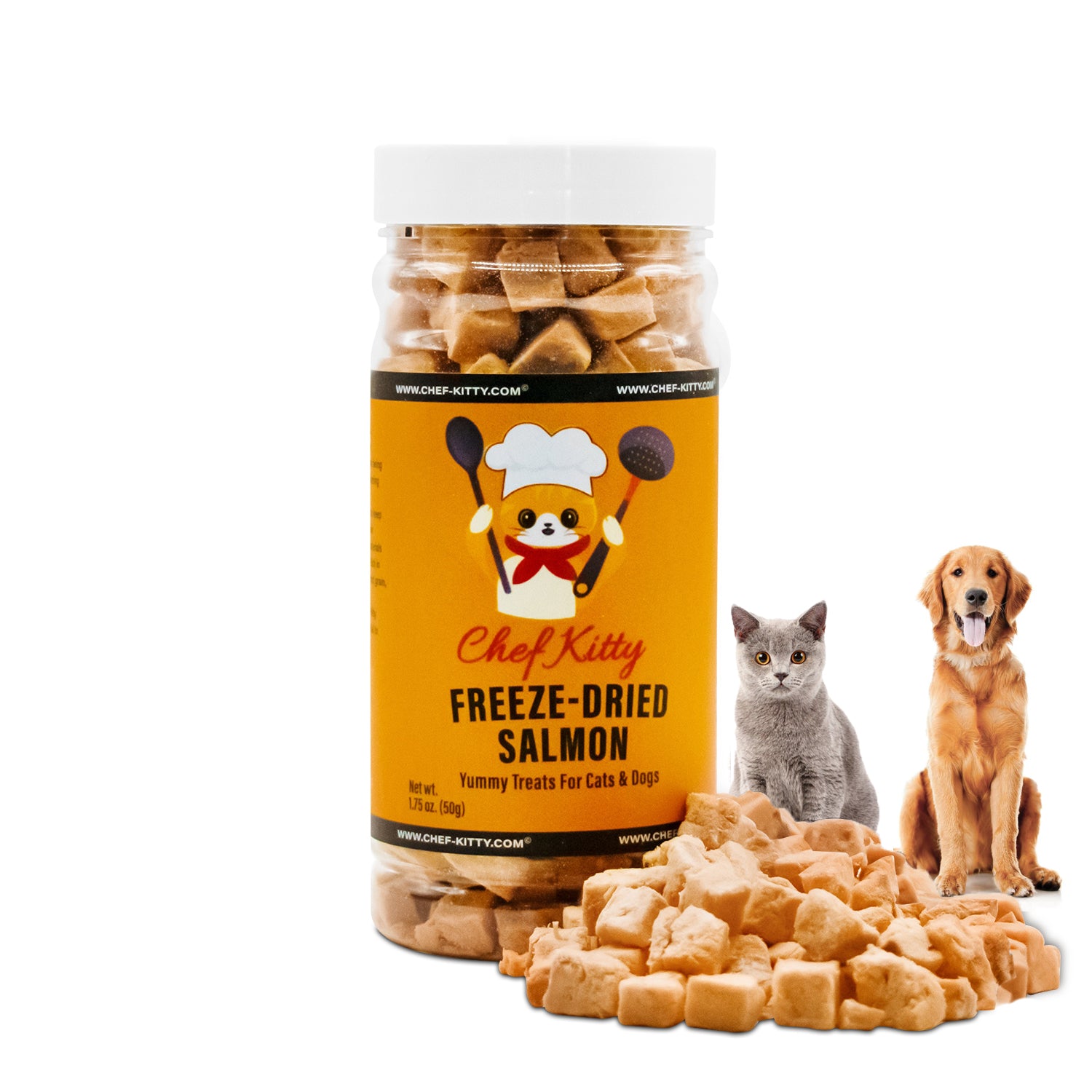 Freeze Dried Salmon Cat & Dog Treats - Made from 100% Wild Caught Salmon - Only 1 Ingredient - Healthy, Tasty, Dry Food for Indoor Cats, Kittens, Dogs - Inspected & Tested in the USA - Salmon (1.75oz-5.3oz)